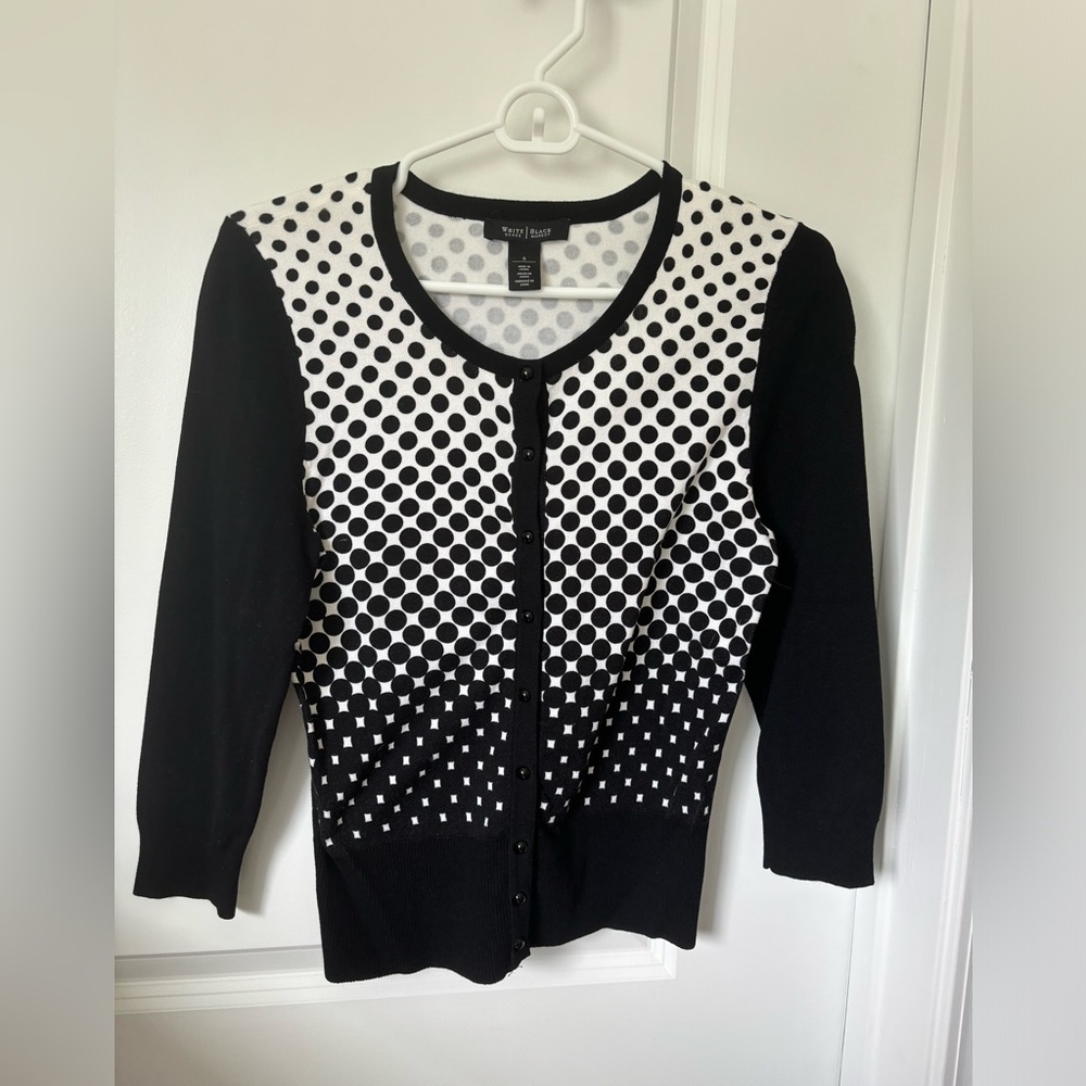 White House | Black Market black and white polka dot cardigan